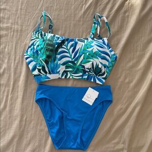 Sunsets Women's Tropical Print Bikini Set - Blue and Green